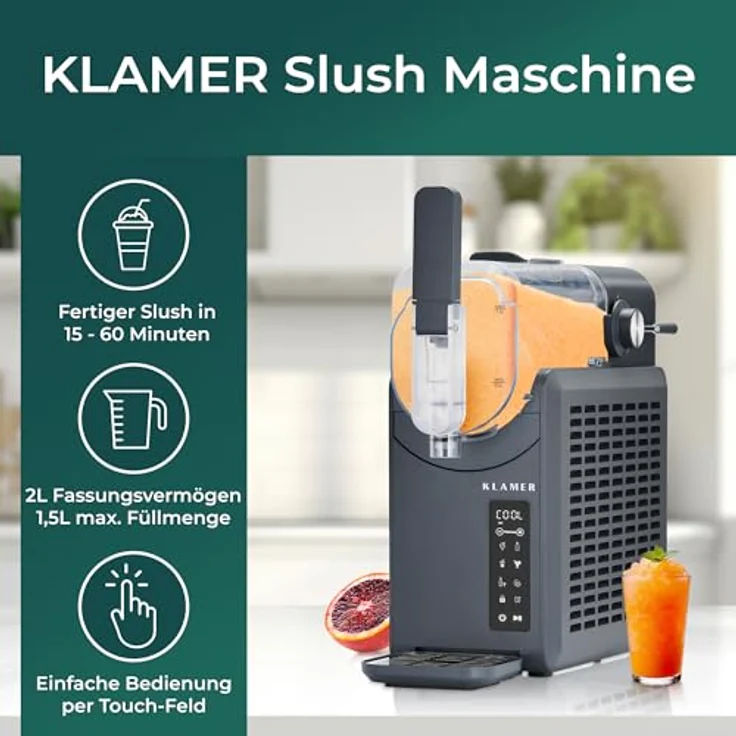 KLAMER Slush Maschine, 2L, mit 5 Programmen für Slushie, Cocktail, Milchshake, Frappé, Wein, Turbo Freeze, inklusive digitalem Rezeptbuch und automatischer Reinigung – Bild 2