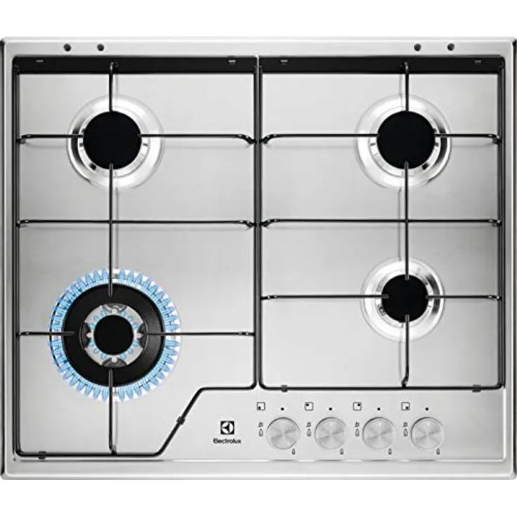 Electrolux Piani cottura KGS6434SX, Kochfeld mit 4 Brennern inklusive Multikronen-Wok, schwarze Grillroste