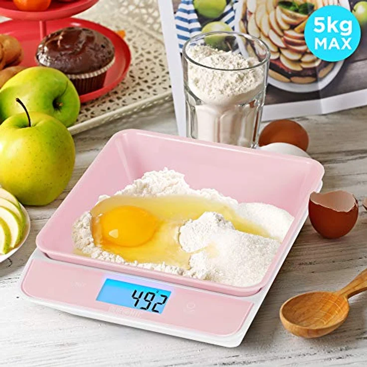 Duronic KS100 PK Küchenwaage | 5 kg Digitalwaage mit 1,2 L abnehmbarer Schüssel | 1 g grammgenau Präzision-Feinwaage | Haushaltswaage mit Tara-Funktion | Digitale Waage mit Hold-Funktion | Zum Kochen – Bild 3