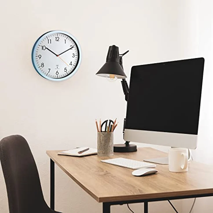 TFA Dostmann Analoge Funk-Wanduhr, 60.3517.55, mit Aluminium-Rahmen, geräuscharm, gut ablesbar, ideal für das Büro, hellblau – Bild 2