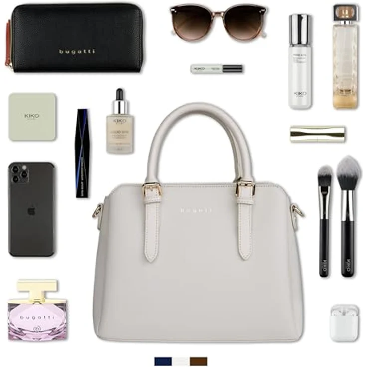 Bugatti Ella Handtasche M, Beige, viel Platz mit 30x12x23 cm, verstellbarem Schultergurt und eleganten roten Akzenten – Bild 6