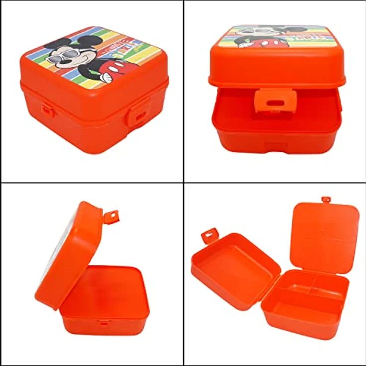 HOVUK Mickey Mouse Lunchbox für Kinder, 14 cm, 3 Fächer, Lunchbox mit Klickverschluss, lebensmittelechte Snackbox für Schule oder Reisen ab 3 Jahren – Bild 5