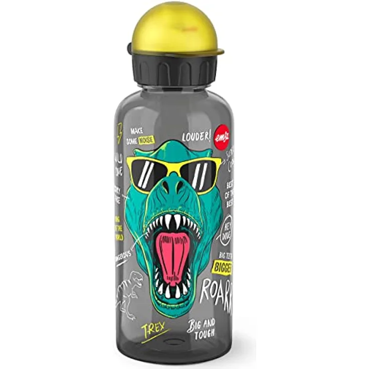 Emsa Trinkflasche Teens Tritan Dino, 0.6 L, auslaufsicher, bunt mit Motiv, spülmaschinenfest