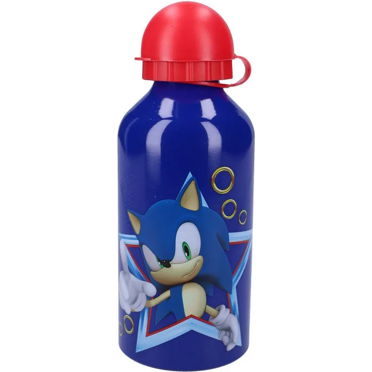 Sonic The Hedgehog Trinkflasche, Aluminium Trinkflasche 500 ml, blau, für Schule und Freizeit