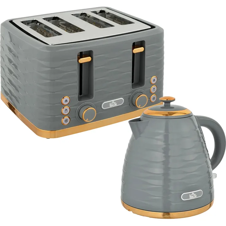 Xdovet Frühstücksset 2-in-1 Toaster und Wasserkocher, 1,7L, Grau, 4 Scheiben Toaster mit 7 Bräunungsstufen, Auftau- und Aufwärmfunktion