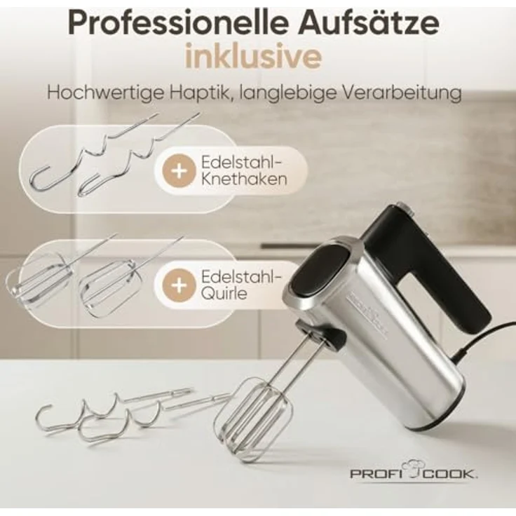 ProfiCook Handmixer PC-HM 1335, 400W mit 5 Geschwindigkeitsstufen und Turbo-Funktion, Edelstahlquirle und -knethaken – Bild 5