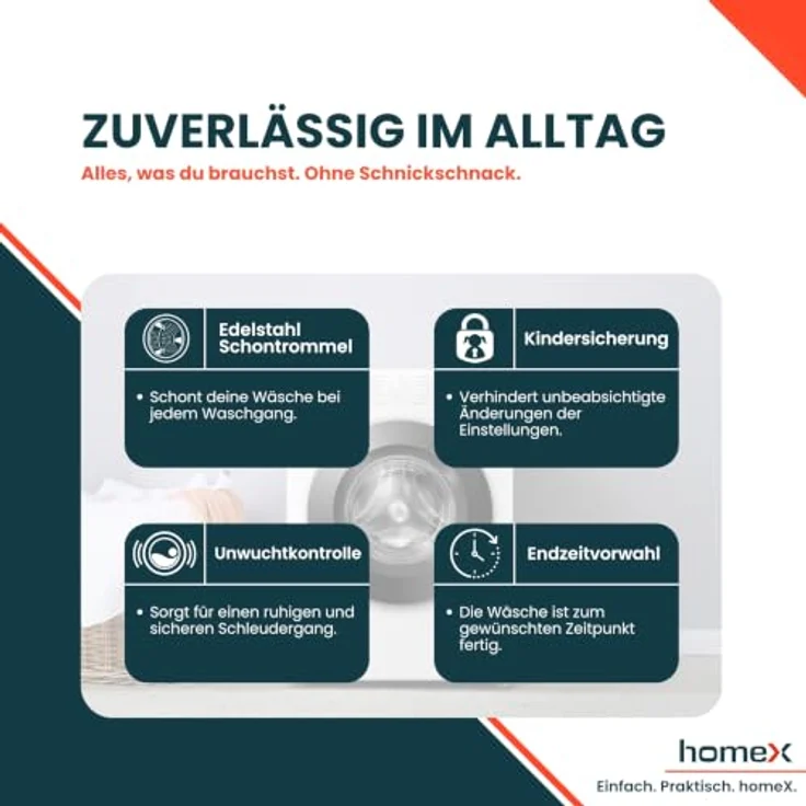 homeX WF1014H1A-W Waschmaschine 10 kg, Frontlader, 1.400 U/Min, Dampffunktion, AquaStop, Inverter Motor, 15 Programme – Bild 11
