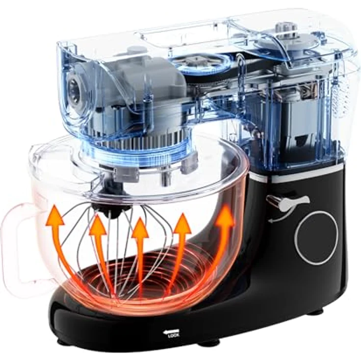 RUHHY Küchenmaschine mit beheizbarer Rührschüssel 5,5L – integrierte Waage, Timer & Display, 11 Geschwindigkeitsstufen, leise & leistungsstark für Brot, Pizza & Kuchen – Bild 2