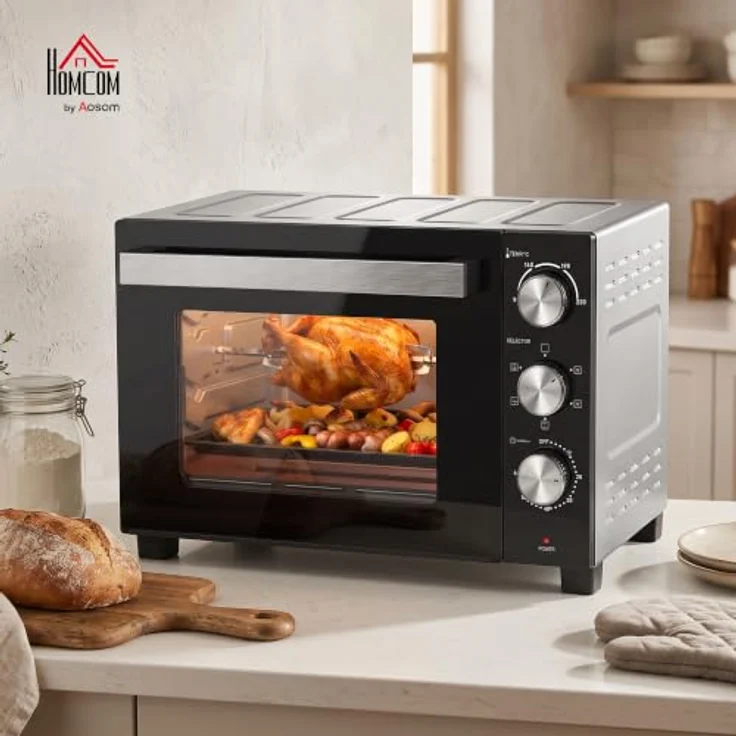 HOMCOM Mini Backofen mit Umluft, 36L, Drehspieß, 1500W, Silber, 90–230℃, 60 Min. Timer – Bild 2