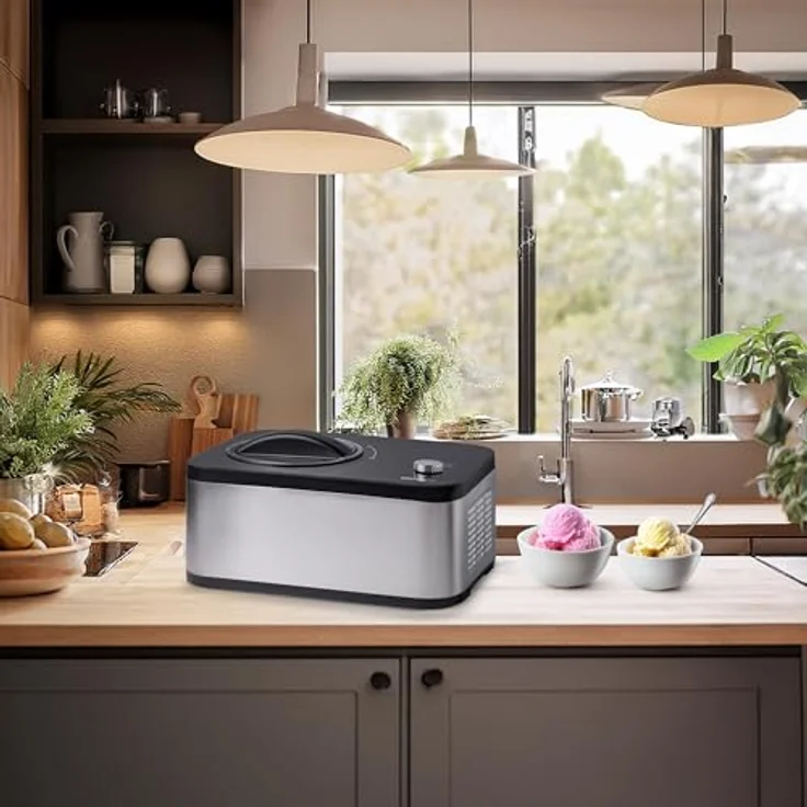 Unold 48826 Eismaschine & Joghurtbereiter EVA, Speiseeisbereiter mit Kompressor, 1,5 Liter Fassungsvermögen, Sahneeiscreme in 30 Minuten, Timer-Funktion, Edelstahlgehäuse – Bild 2