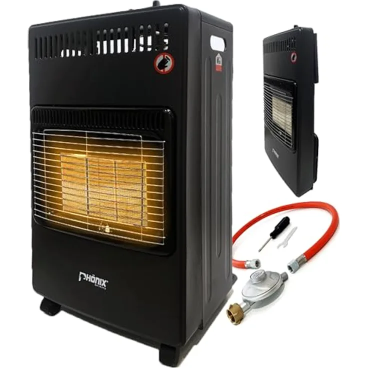 Phönix Keramik Gasheizung 4,2KW Heizstrahler Katalytofen Gasstrahler Gasheizofen ODS faltbar inkl. Gasschlauch-Regler Set [Energieklasse A]