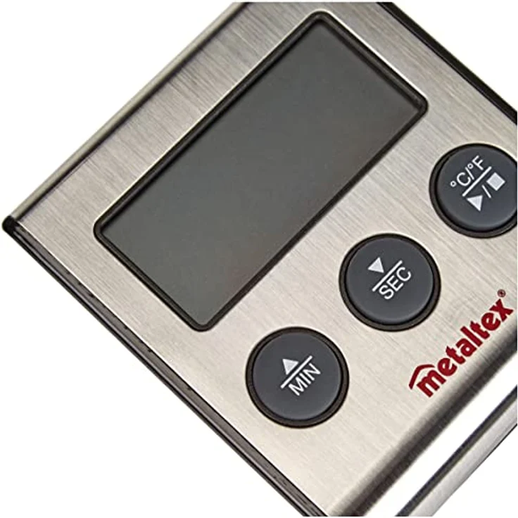 Metaltex Digital-Thermometer mit Sonde und Timer, Edelstahl, Grau, 20 x 20 x 6 cm – Bild 4