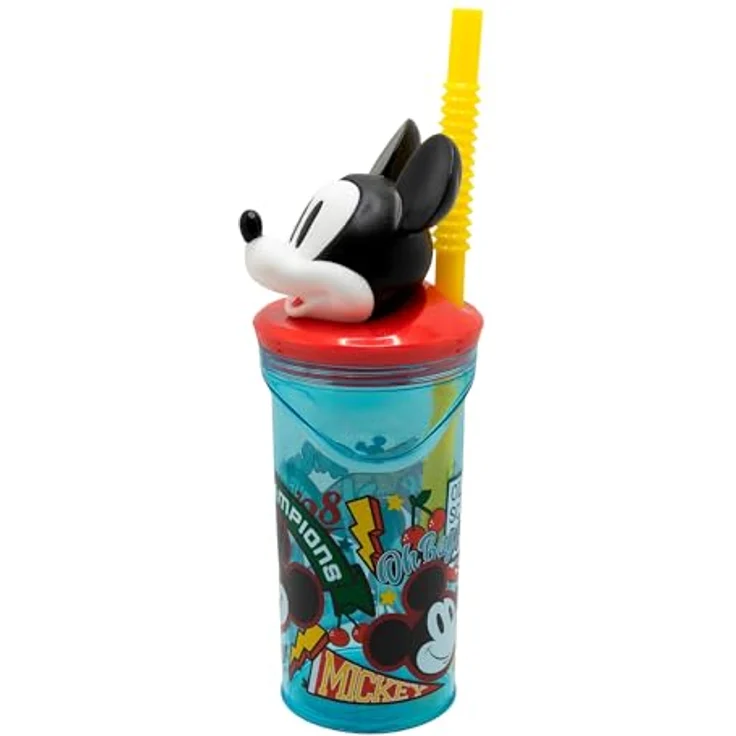 Disney Mickey Mouse 3D Trinkflasche Becher, 360 ml mit Strohhalm & Mickey Kopfdeckel, True Champions Design – Bild 2