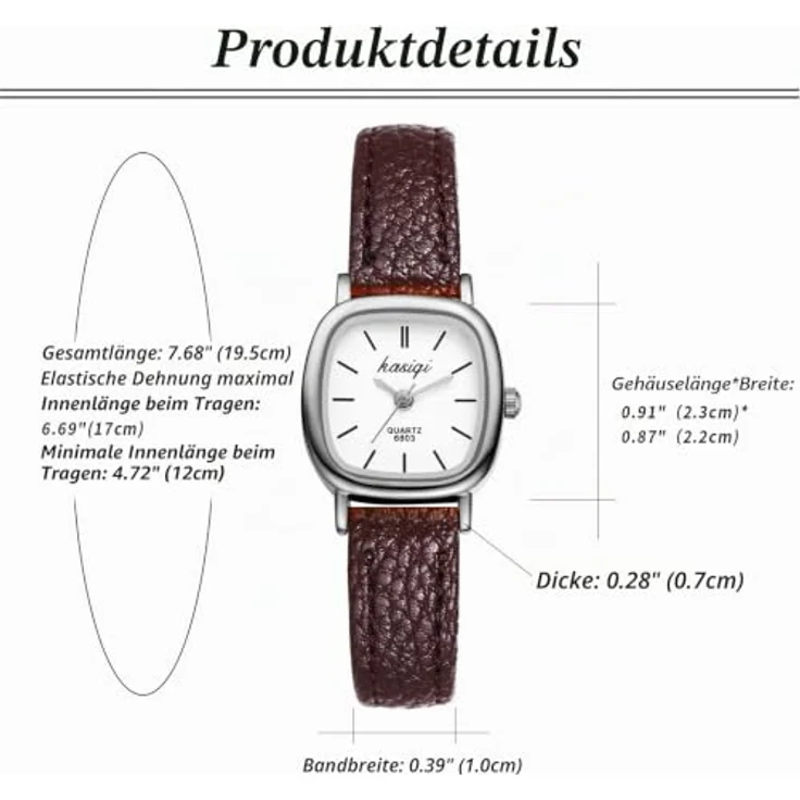 JewelryWe Vintage Quadrat Analog Quarz Damenuhr, Braun Lederarmband, Silbernes Gehäuse, Wasserdicht – Bild 5