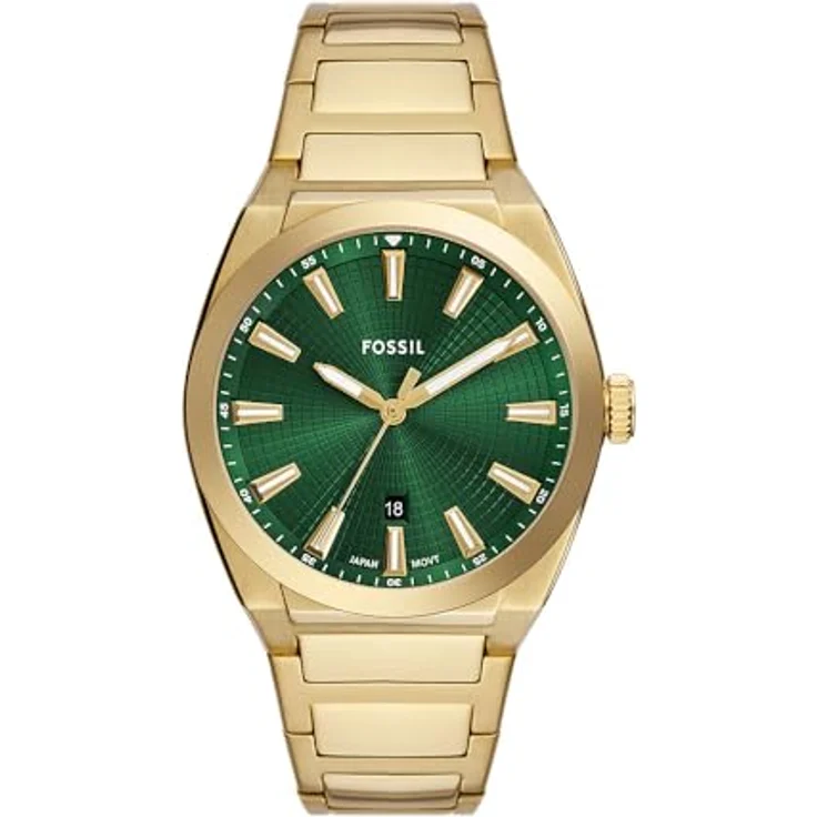Fossil Herren Analog Quarz Uhr mit Edelstahl Armband FS6090, grünes Zifferblatt, goldfarben – Bild 1