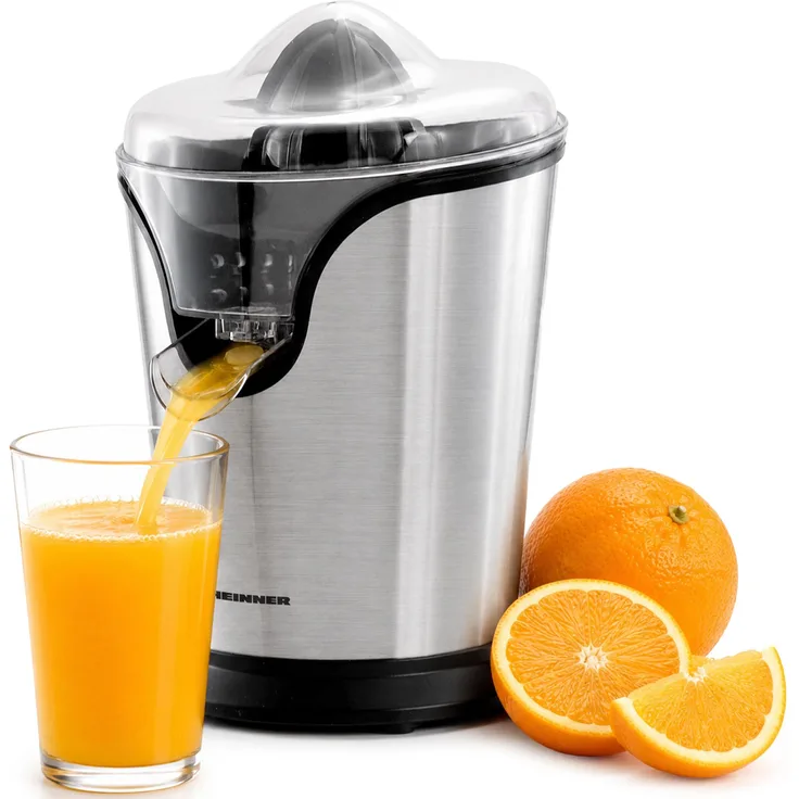 Heinner C850S, Edelstahl-Zitrusentsafter mit 85 W Leistung, 0,24 l, inklusive 2 Kegeln und Tropfstopp-Funktion