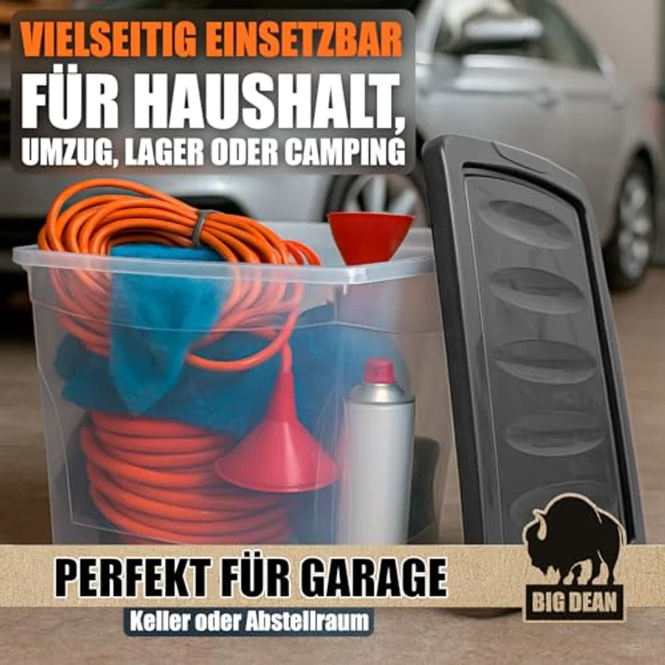BigDean 4x 30 L Aufbewahrungsbox mit Deckel, stapelbare Plastikbox im milchig-transparenten Design für Haushalt und Lagerung – Bild 4