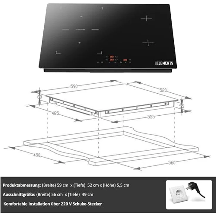 KB Elements 4-Zonen Induktions-Kochfeld mit Flexzone, Warmhaltefunktion und PowerBoost, Schwarz – Bild 7