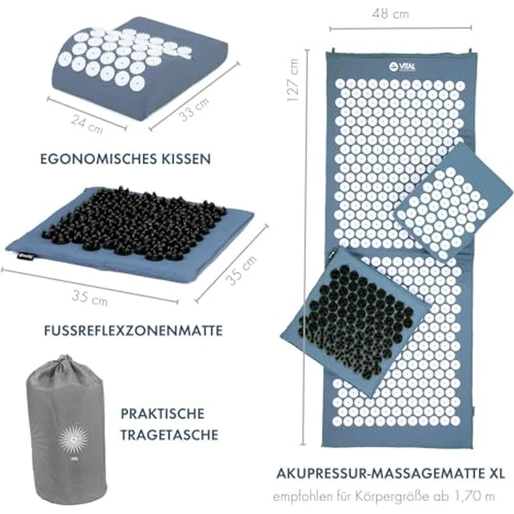 bodhi Vital Akupressur DELUXE-Set XL, Nagelmatte mit Kissen, Fußmatte SOFT & Tasche, blau – Bild 3