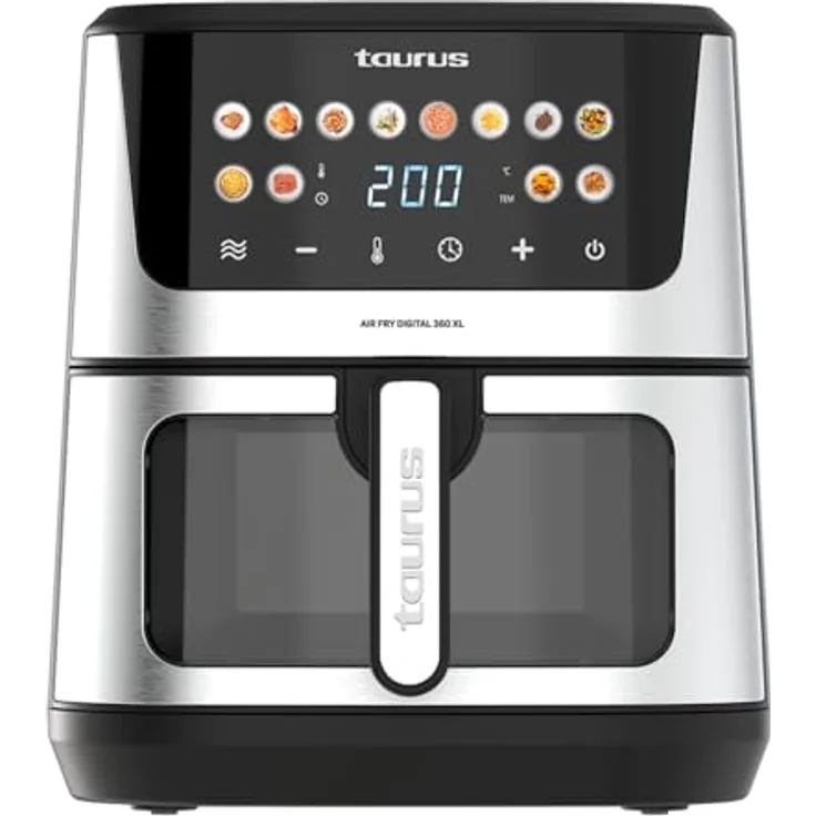 Taurus Heißluftfritteuse Air Fry Digital 360 XL, 2100W, 8L, 12 Programme, Touchscreen, Doppelheizung, Metallgehäuse, BPA-/PFOA-frei, Online-Rezepte