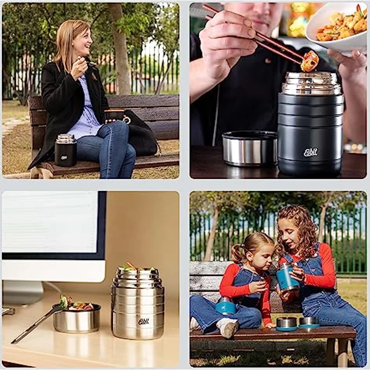 Esbit Thermobehälter | Edelstahl Isolierbehälter | BPA-Frei | Schwarz 750ml warme & kalte Speisen, Lunch – Bild 7
