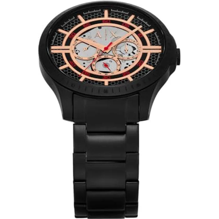 Armani Exchange Multifunktionsuhr für Männer, Quarzwerk, 46mm Gehäuse, schwarzes Edelstahlarmband, wasserdicht bis 50m – Bild 4