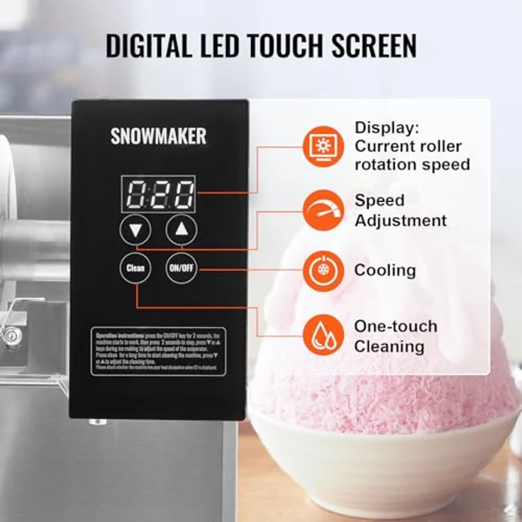 VEVOR Kommerzielle Schneeflocken-Eismaschine Schneeeisbereiter, 125 kg/24 h, Edelstahl-Eisrasierer, elektrisch mit Touch-Screen – Bild 4