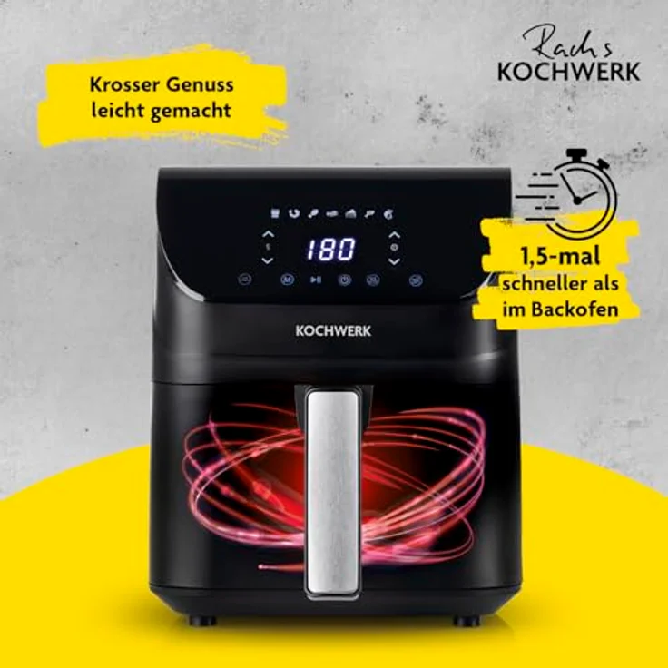 Rachs KOCHWERK Heißluftfritteuse 4L digitaler Airfryer mit Timer-Funktion, 1400,00 W, Die erste FRITTEUSE DER WELT mit SHAKE-REMINDER, Erinnerungsfunktion – Bild 3