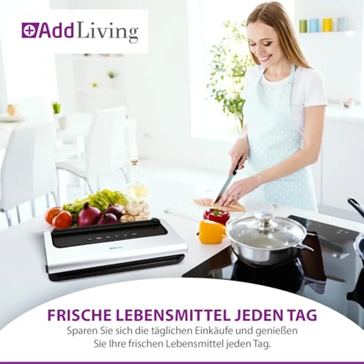 AddLiving Vakuumierer für Lebensmittel, Wet & Dry Funktion, inkl. 5 Vakuumbeutel (20 x 30 cm), mit Soft-Funktion & Schlauchanschluss, Folienschweißgerät – Bild 2