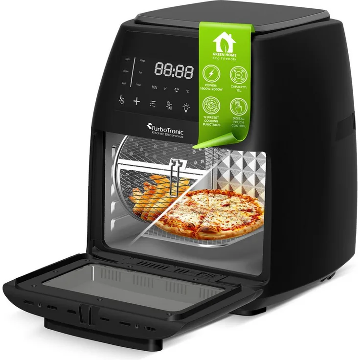 TurboTronic by Z-Line Heißluftfritteuse TT-AF12, 2000W Power AirFryer XXL mit 12 vor eingestellten Programmen, 2000 W, schwarz