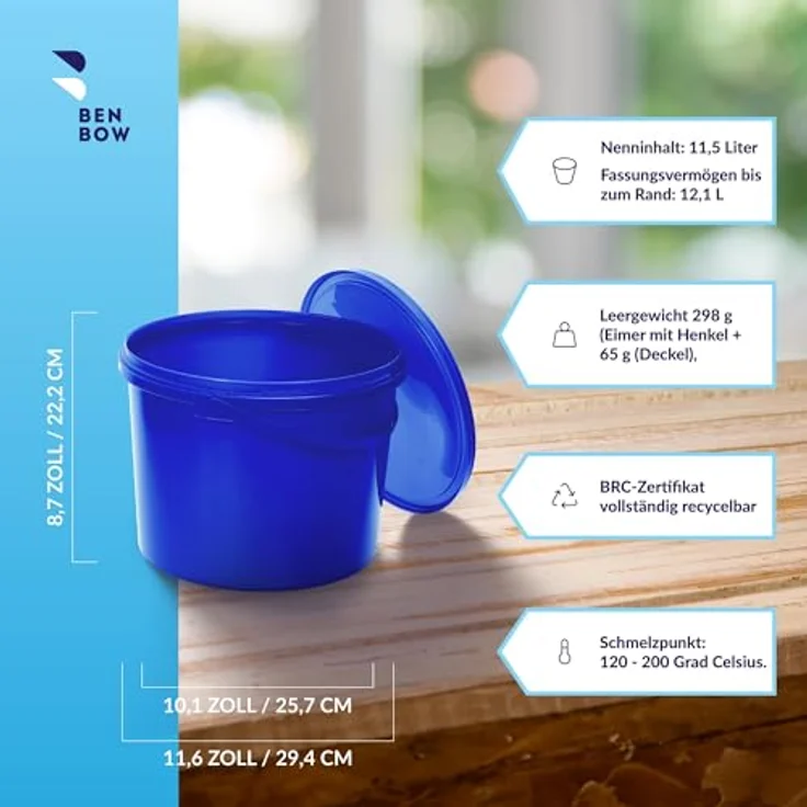 BenBow Eimer mit Deckel mit Griff 10L 5er Pack, Blau BSR-, Luftdicht, Lebensmittelecht, BRC-, Auslaufsicher – Bild 2
