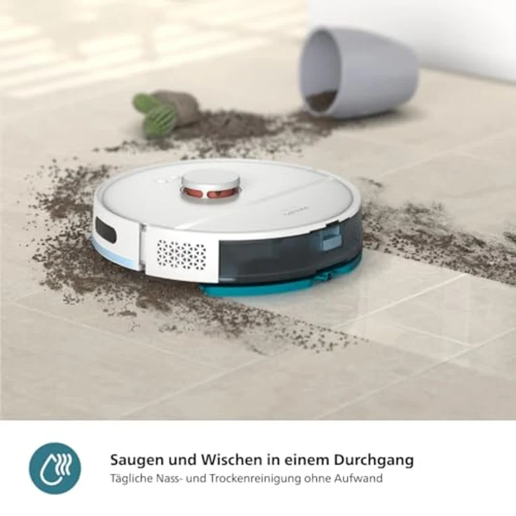 Philips Homerun Serie 2000 2. Gen, 2-in-1 Saug- und Wischroboter mit 6.000pa Saugkraft, 130 Minuten Laufzeit, Lasernavigation, Teppichboost, App-gesteuert, Arktikweiß (XU2000/25) – Bild 2