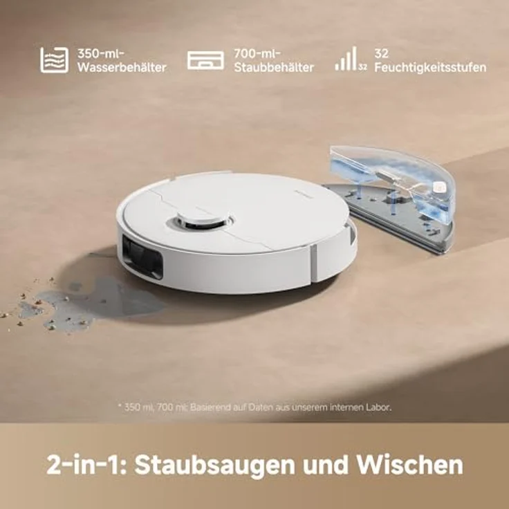 dreame D20 Saugroboter, 13.000 Pa Saugkraft, DuoBrush für Tierhaare, LDS-Navigation, 2-in-1: Staubsaugen und Wischen, 5.200-mAh-Akku, App- und Sprachsteuerung, schwarz – Bild 4