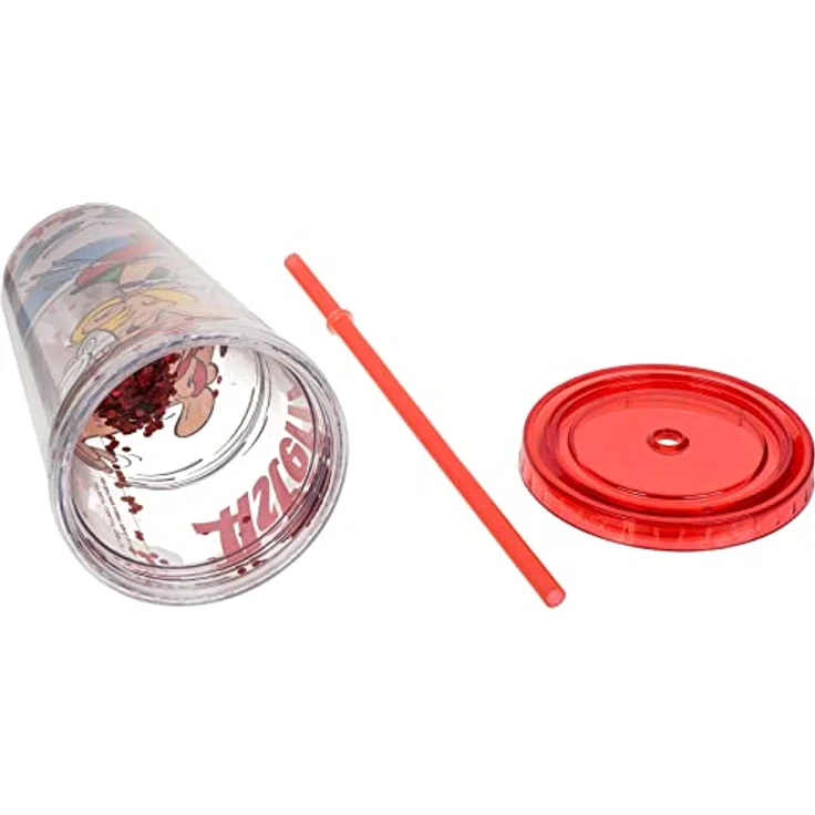 Out of the blue Trinkbecher mit Trinkhalm Asterix Wiederverwendbar Becher Cup Kunststoff 500ml, Bruchsicher Drehverschluss, Mehrfarbig – Bild 3