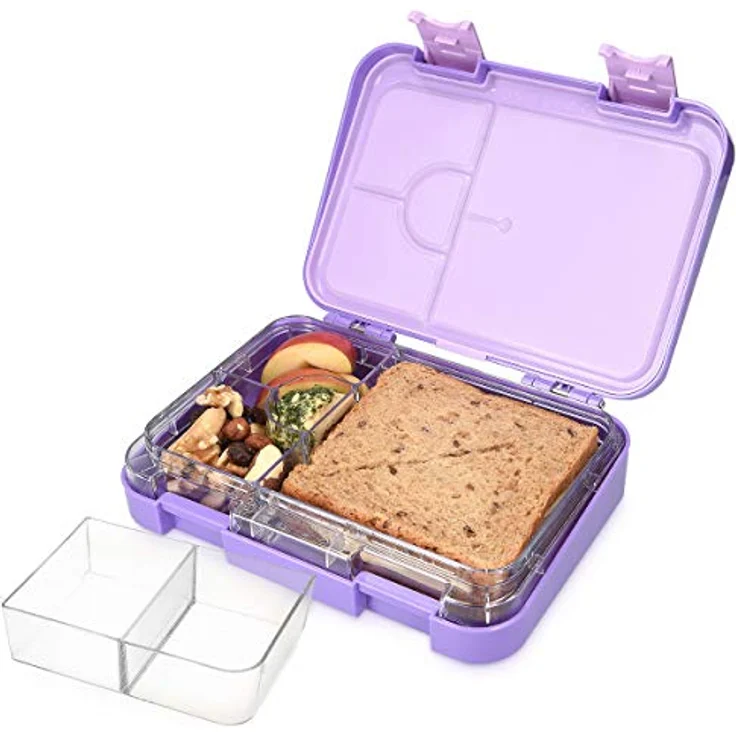 Navaris Lunchbox, Kunststoff, (1-tlg), Bento Box Brotdose Vesperbox - auslaufsicher mit variablen Fächern - herausnehmbare Innenschale - für Jungs und Mädchen, lila – Bild 2
