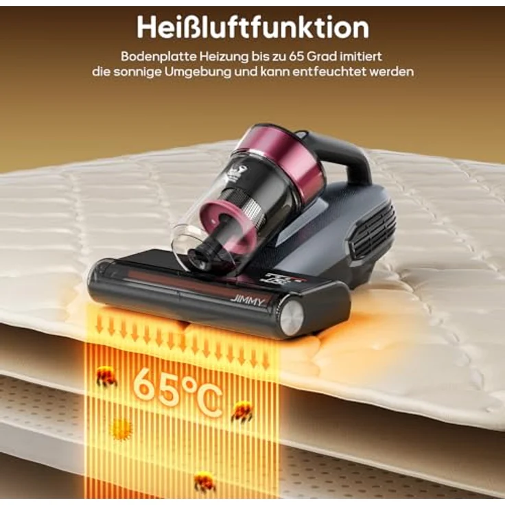 Jimmy BX8 Milbensauger für Matratzen, UV-Licht & 65℃ Heißluft, Staubsensor, Negativ-Ionen-Luftreinigung, LED-Bildschirm, 15 kPa Saugkraft, für Bett, Sofas und Teppiche – Bild 4