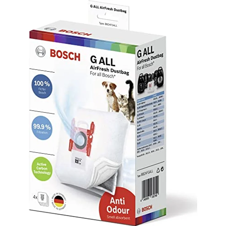 Bosch Haushalt BBZAFGALL Staubsaugerbeutel G ALL AirFresh mit Aktivkohle-Technologie, ideal für Haustierbesitzer – Bild 1