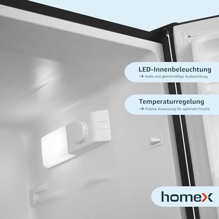 homeX CFS1110-B Kühlschrank mit Gefrierfach, freistehende Kühl-Gefrierkombination mit 173 Litern Nutzinhalt, energieeffizient und leise, schwarz – Bild 4