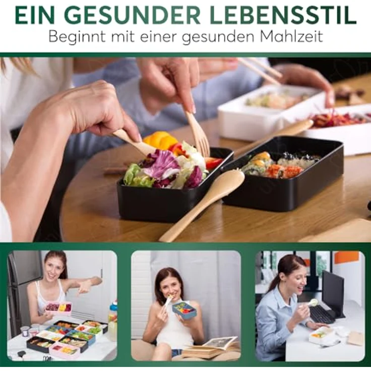 UMAMI Lunchbox All-in-1 1,2L, Auslaufsichere Brotdose mit Besteck und 2 Saucenbehältern, Fächer für Meal Prep – Bild 7