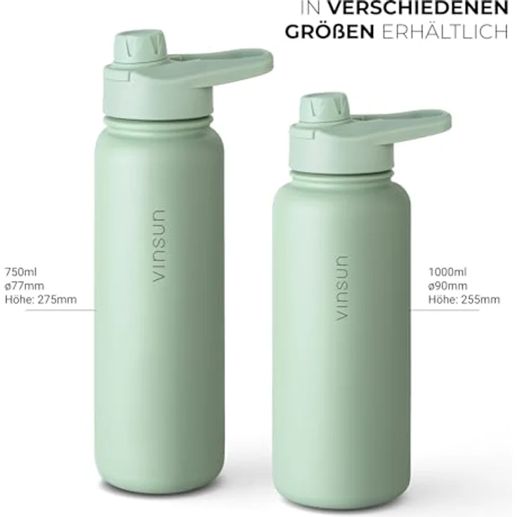 VINSUN Edelstahl Trinkflasche grün 1L, auslaufsicher, kohlensäuregeeignet, BPA-frei, mit Strohhalm und Trinköffnung, Thermoflasche für Sport, Schule und Camping – Bild 3