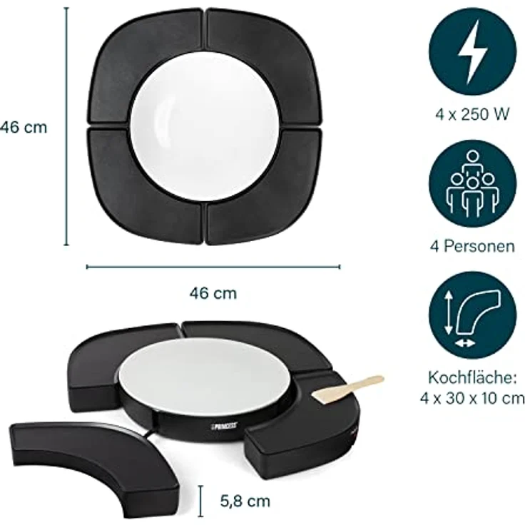 PRINCESS Tischgrill Dinner4all Circle - 4 einzelne Grillplatten - 4 x, innovatives Teppanyaki-Kocherlebnis, weiß - Preisvergleich – Bild 3