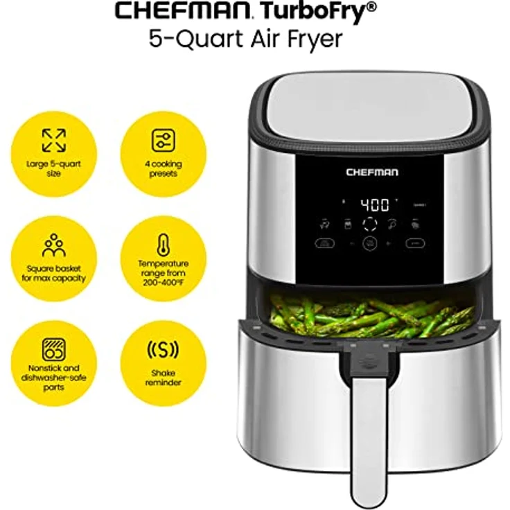 Chefman TurboTouch Air Fryer, The Most Compact And Healthy Way To Cook Oil-Free, One-Touch Digital Controls And Shake Reminder For The Perfect Crispy And Low-Calorie Finish, 5 Qt – Bild 2