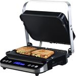 Rosenstein und Söhne Sandwichmaker: Digitaler Panini-, Sandwich- & Kontaktgrill, Timer & Memory, 2.000 W, Edelstahlgehäuse (Plattengrill, Grills, Grillspieße)