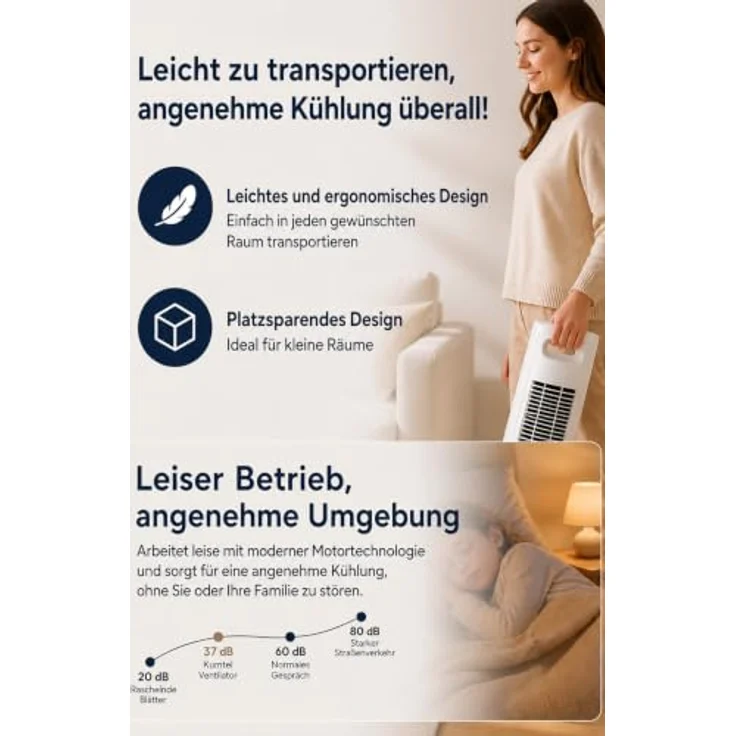 KUMTEL KTF-258W Standventilator, 70 cm Durchmesser, 60° Oszillation, 3 Geschwindigkeitsstufen, 2-Stunden-Timer, maximale Höhe 71 cm, weiß – Bild 11