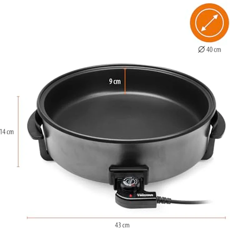 Tristar MultifunktionalePfanne - 7,5l, 40cm Durchmesser, Regelbarer Thermostat, Antihaftbeschichtung, 1500 Watt, PZ-9145 – Bild 2