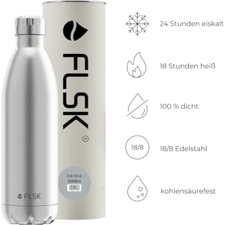 FLSK Trinkflasche Edelstahl, Premium Thermosflasche 750 ml, 100 % auslaufsicher, kohlensäuregeeignet, hält 24 h kalt & 18 h heiß, BPA-frei – Bild 3