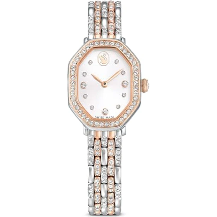 Swarovski Dextera Octagon Uhr, Swiss Made mit Metallarmband in Silber und Roségold-Finish, 46 Kristalle, wasserdicht bis 50 Meter – Bild 1