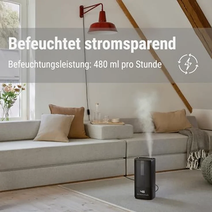 Stadler Form Luftbefeuchter Oliver, leistungsstarker Ultraschall-Vernebler für große Räume bis 60 m², 6 Stufen, Auto-Modus, hygienischer keimfreier Nebel, schwarz – Bild 2
