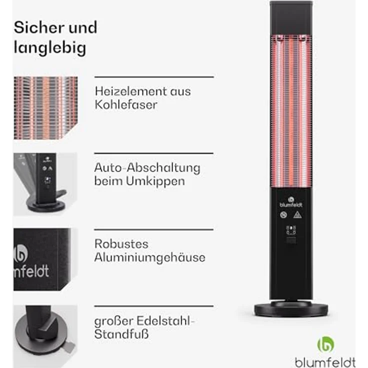 blumfeldt Infrarotheizung Standgerät, 3000W Elektroheizung, Indoor/Outdoor Infrarotheizung für Zuhause & Terrasse, IR mit Kippschutz & Fernbedienung, Effiziente IP65 Elektro-Heizung, Terrassenheizung – Bild 5