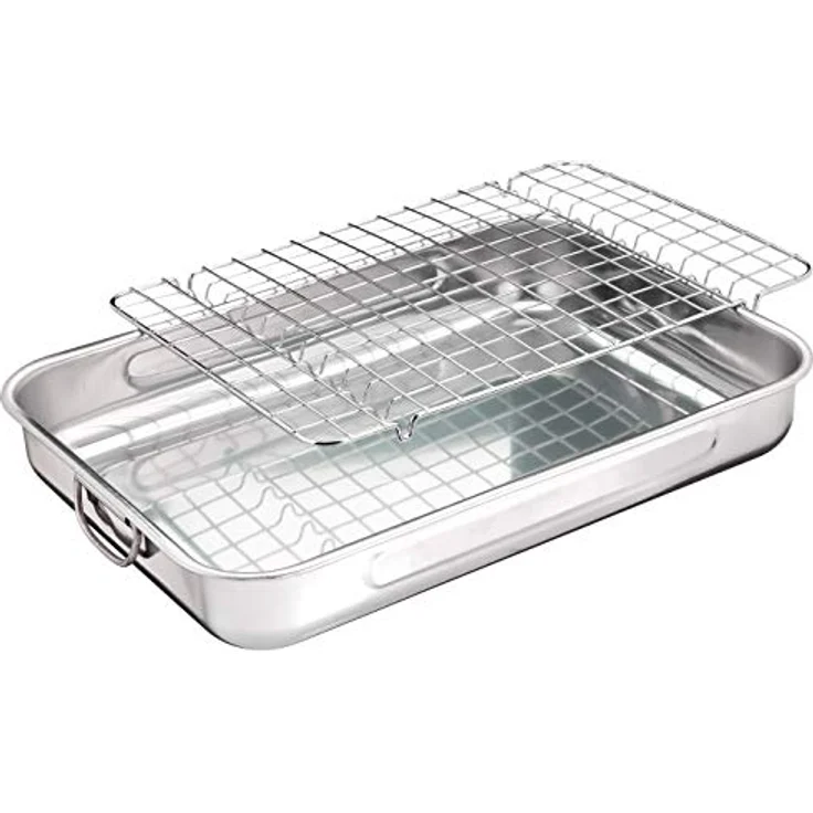 GSW 809252 Edelstahl Viereckpfanne mit Einsatz 40cm, Silber, 42 x 30,4 x 6,4 cm, 2-Einheiten – Bild 3